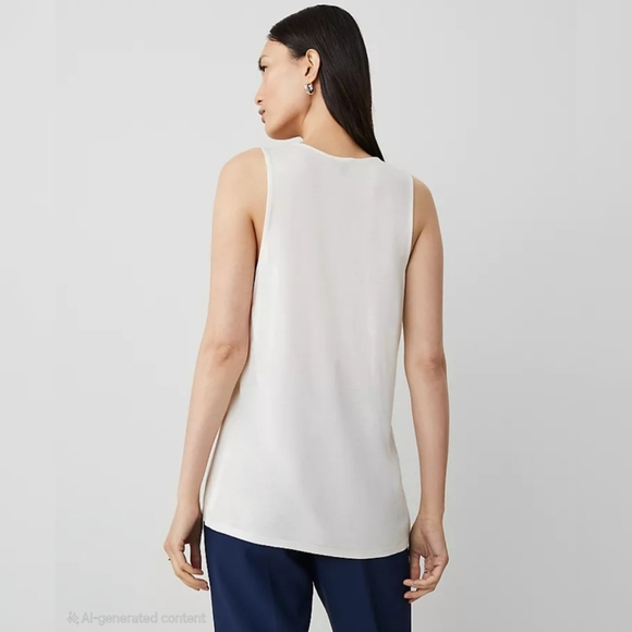 Ann Taylor Winter White Mixed Media Jersey Tank Scoop Neck Layering Shell MP - Picture 2 of 16